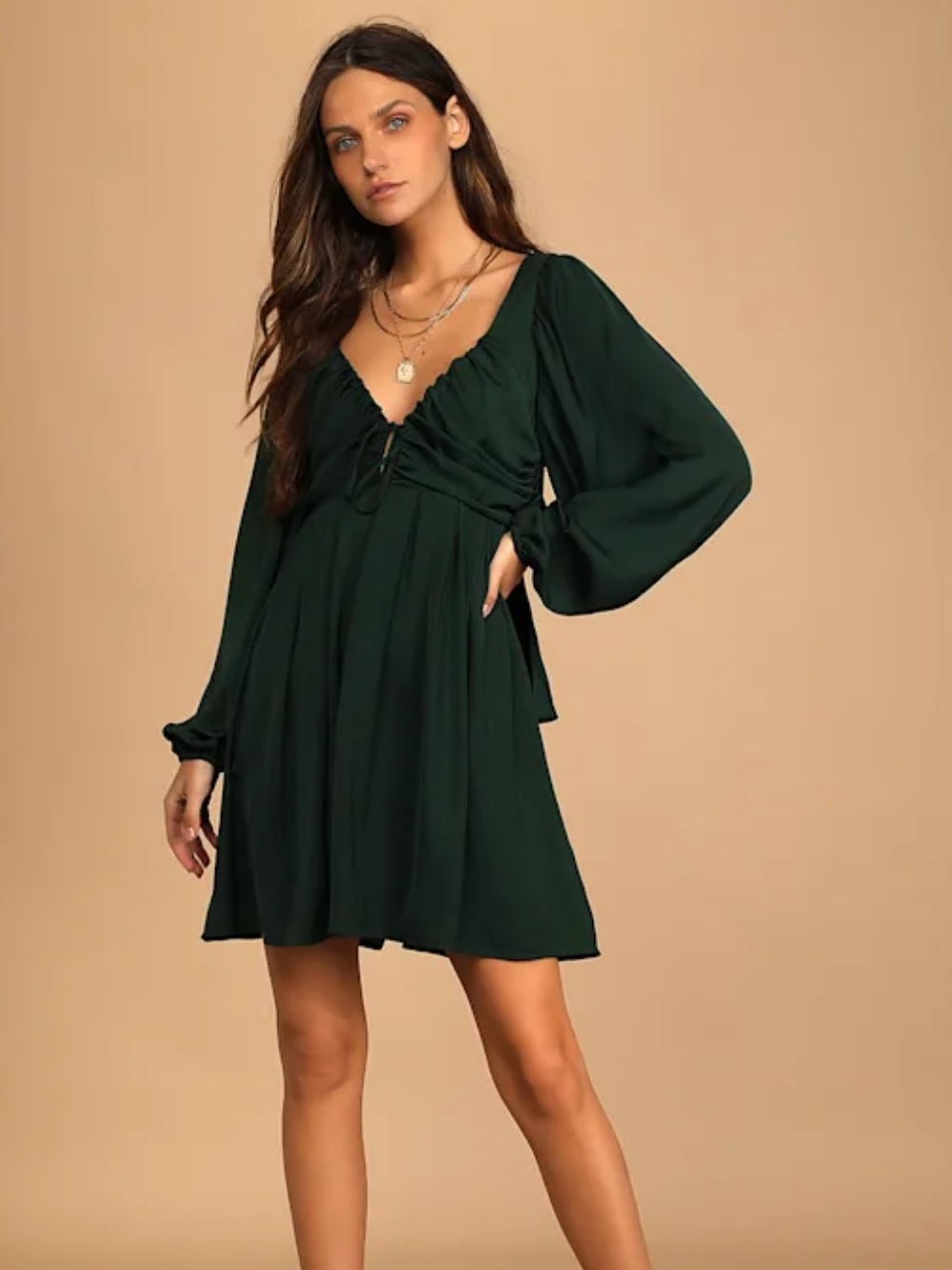 NWT Lulus Forever Tied to You Emerald Green Satin Tie-Back Mini Dress